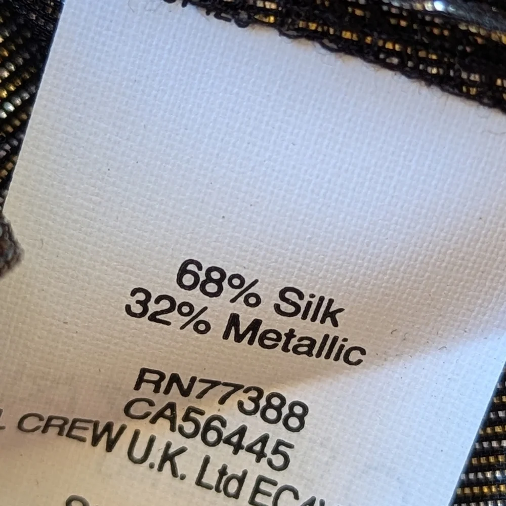 J. Crew Metallic Silk Gold Black Sheer Tie Neck Night Out Blouse Top Sz 4